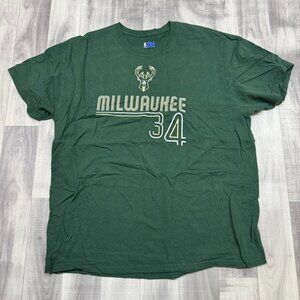 ✅Mens XL Milwaukee Bucks Giannis Antetokounmpo 34 Green NBA T-Shirt Short Sleeve